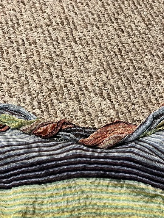 Vintage Missoni Off-Shoulder Stripe Knit Sweater in Green, Coral, Navy and Cream - Picture 5 of 6